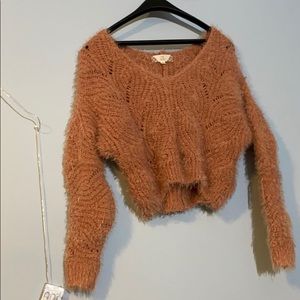 Soft Pink Fuzzy Knit Sweater
